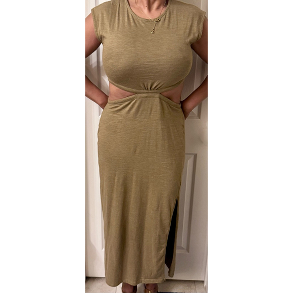 Women's Yam & Sea Dress Size M Khaki Cutout Maxi - Picture 2 of 6